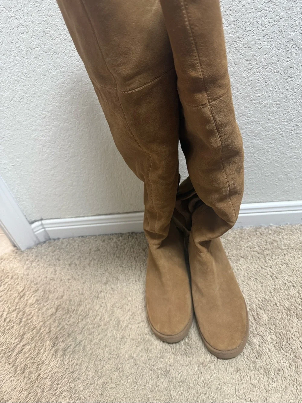 UGG Over-the-Knee Suede Lace-Up Boots in Chestnut Tan